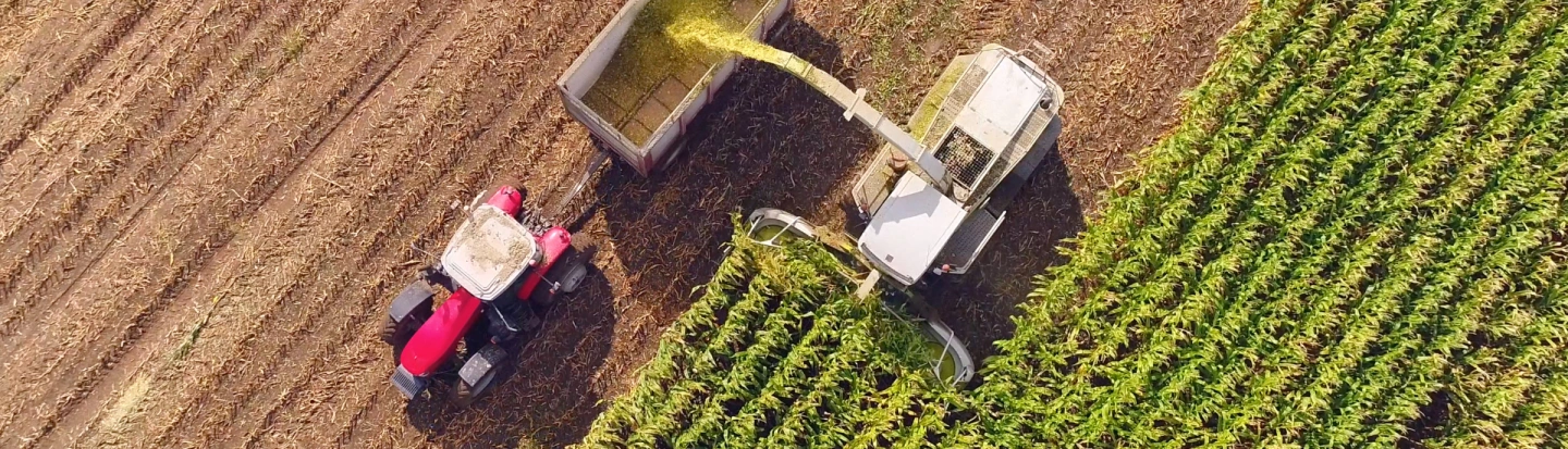 Aerial photograph of farm tractor